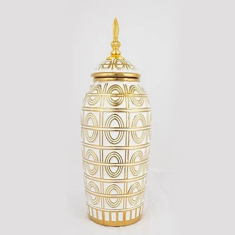 Βάζο Κεραμικό 752-20037 15x15x42.5cm White-Gold Estheti Home Κεραμικό