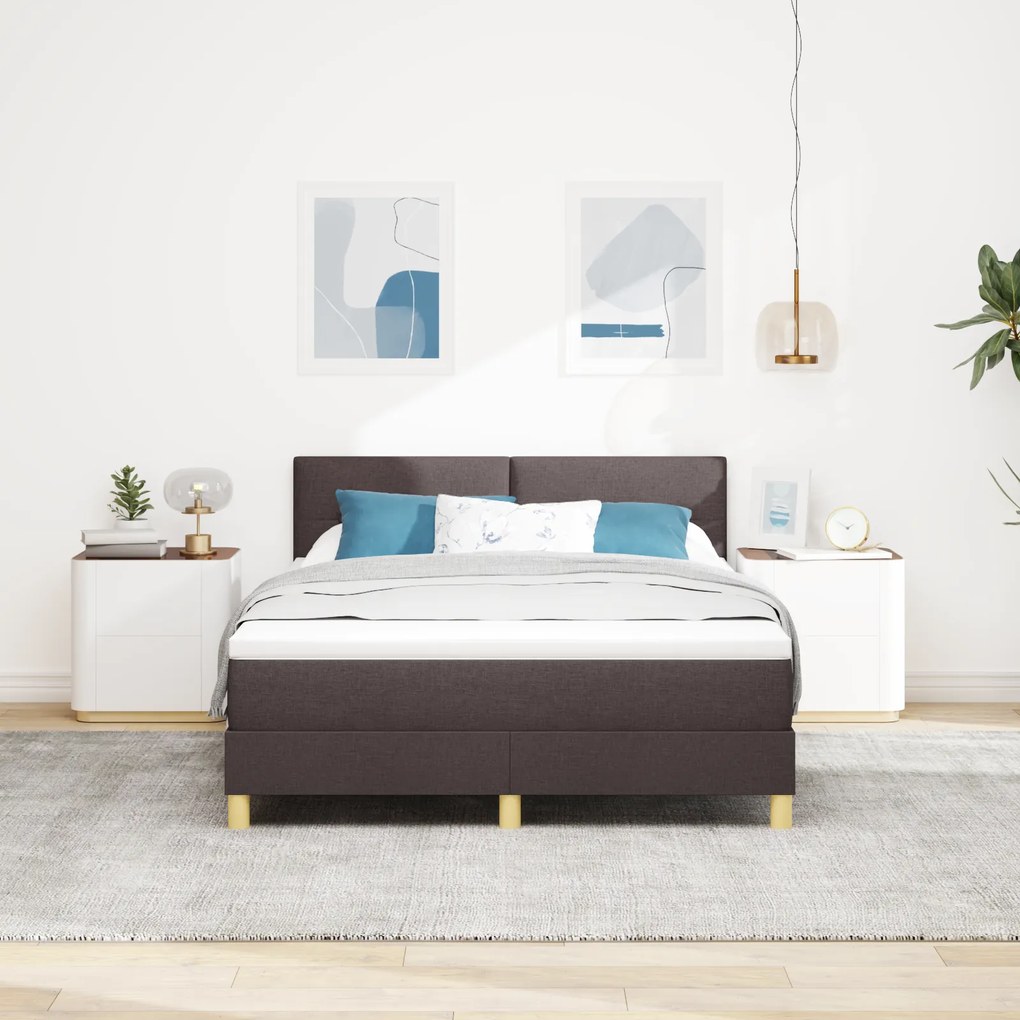 vidaXL Κρεβάτι με Στρώμα Σκούρο Καφέ 140x190 cm Υφάσματος