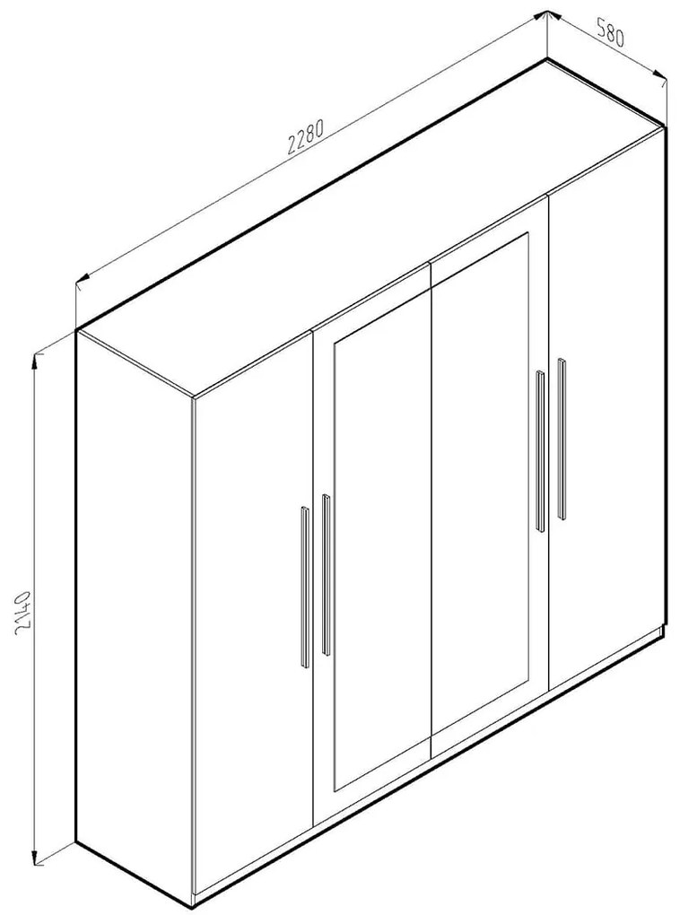 Τετράφυλλη Ντουλάπα Ρούχων BERINDA Light Artwood/Anthracite με Καθρέπτη 228x58x214