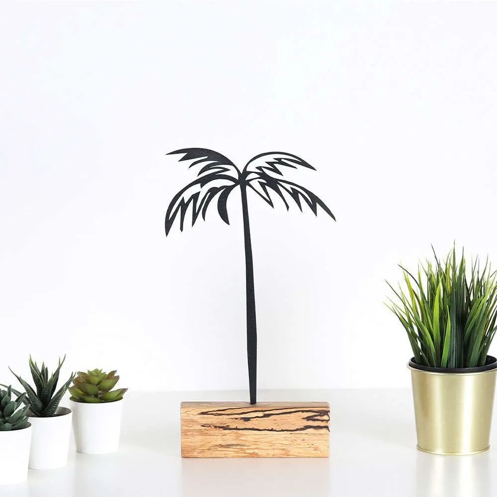 Διακοσμητικό Επιτραπέζιο Palm 533BSG1137 17x3,5x35cm Natural-Black Aberto Design Μέταλλο,Ξύλο