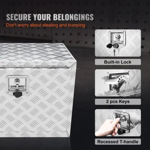 VEVOR Underbody Truck Box, 24&quot;×14&quot;×16&quot; Pickup Storage Box, Heavy Duty Aluminum Diamond Plate Tool Box with Lock and Keys, Waterproof Trailer Storage Box with T-Handle Latch for Truck, Van, Trailer
