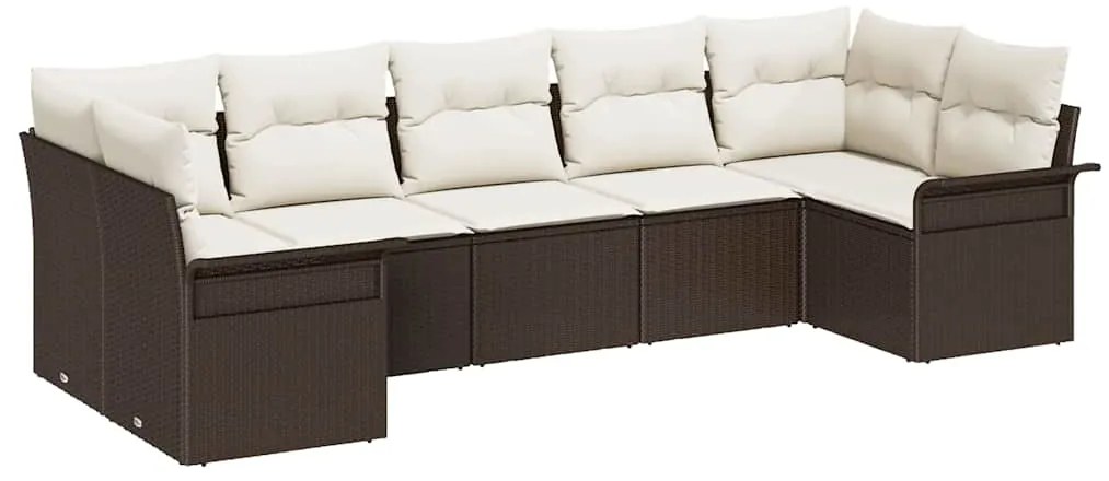 vidaXL Σετ Καναπέ Κήπου με μαξιλάρι 7 pcs Καφέ Πολυ ράταν