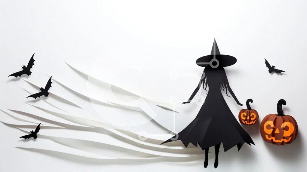 Intra Συλλεκτικό Ξύλινο Παζλ Plywood  4mm - Μαύρο και άσπρο Halloween Witch Cut-out με κολοκύθες και νυχτερίδες Σε Ξύλινο Κουτί - Διαστάσεις: 10x10 cm – 25 κομμάτια