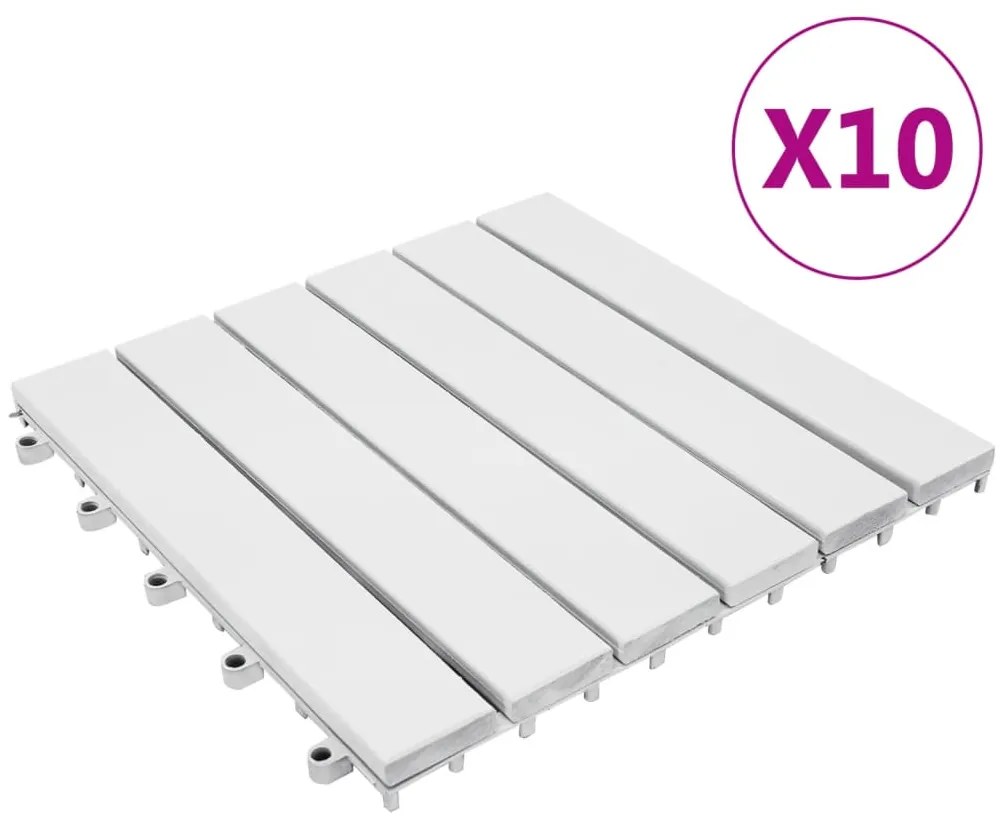 vidaXL Πλακάκια Deck 10 τεμ. Λευκά 30 x 30 εκ. από Μασίφ Ξύλο Ακακίας