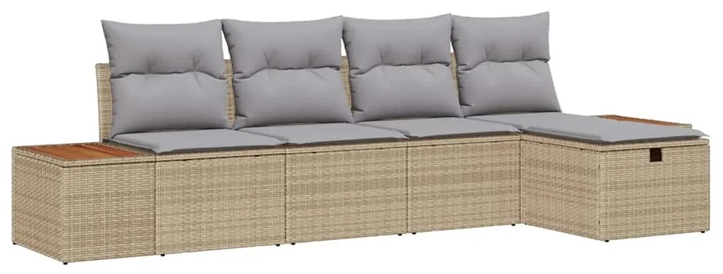 vidaXL Σετ Καναπέ Κήπου με μαξιλάρι 5 pcs Μπεζ συνθετικό ρατάν