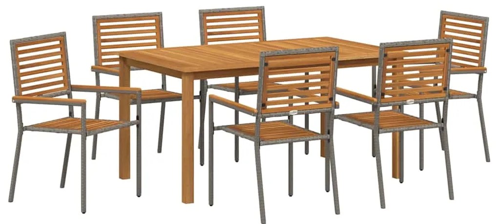 vidaXL Σέτ φαγητού για κήπο 7 pcs Γκρι Πολυ ράταν