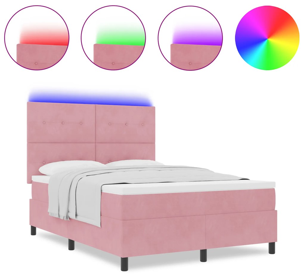 vidaXL Στρώμα με Βάση και Στρώμα & LED Ροζ 160x200 cm Βελούδο