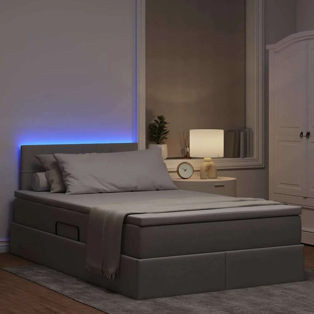 vidaXL Κρεβάτι με αποθηκευτικό χώρο και LED Taupe 120 x 200 cm
