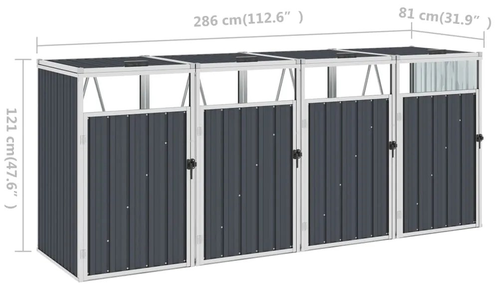vidaXL Πλαίσιο Τετραπλό για Κάδους Ανθρακί 286 x 81 x 121 εκ. Ατσάλινο