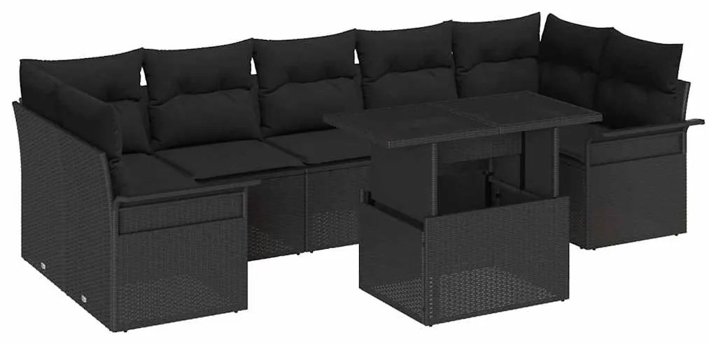 vidaXL Σετ Καναπέ Κήπου με μαξιλάρι 8 pcs Μαύρο συνθετικό ρατάν