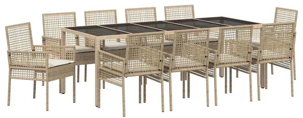 vidaXL Σέτ φαγητού για κήπο 11 pcs Μπεζ συνθετικό ρατάν