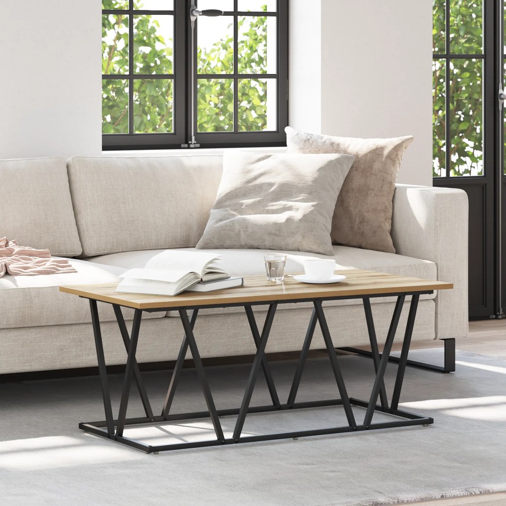 vidaXL Τραπεζάκι καφέ με ξύλο οξιάς 100x50x40 εκ. από καλοδουλεμένο ξύλο και μέταλλο