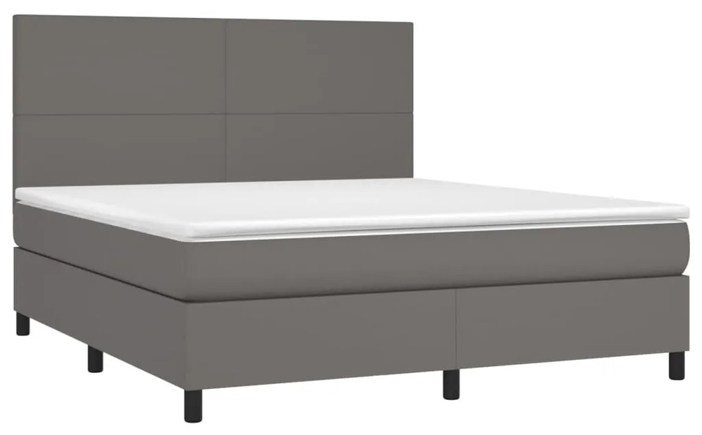 vidaXL Κρεβάτι Boxspring με Στρώμα &amp; LED Γκρι 180x200 εκ. Συνθ. Δέρμα
