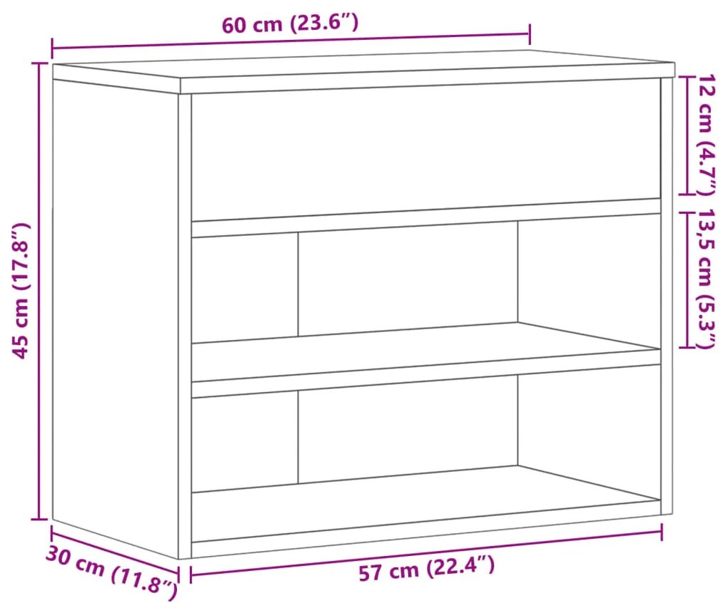 Παπουτσοθήκη Γκρι Σκυροδέματος 60 x 30 x 45 εκ. από Επεξ. Ξύλο 808742