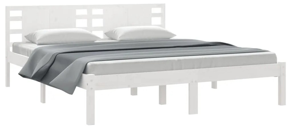 vidaXL Πλαίσιο Κρεβατιού Λευκό 180 x 200 εκ. Μασίφ Ξύλο Super King