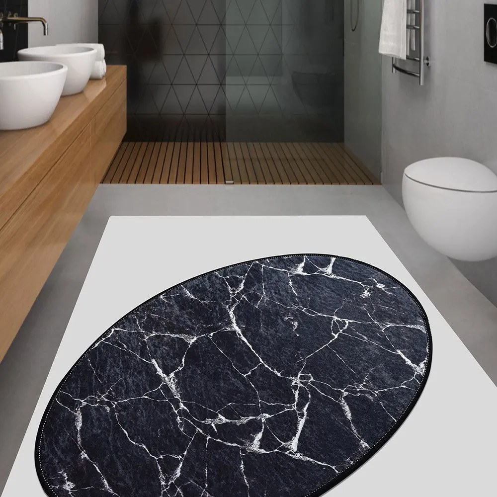 Πατάκι Μπάνιου Marble Djt 882CHL2168 Black-White Conceptum Hypnose 60 x 90 Πολυέστερ