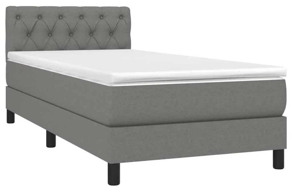 vidaXL Κρεβάτι Boxspring με Στρώμα & LED Σκ.Γκρι 80x200 εκ. Υφασμάτινο