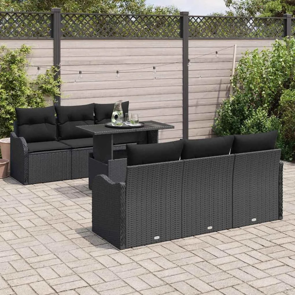 vidaXL Σετ Καναπέ Κήπου 7 pcs Μαύρο 100 x 55 x 73 εκ. Πολυ ράταν