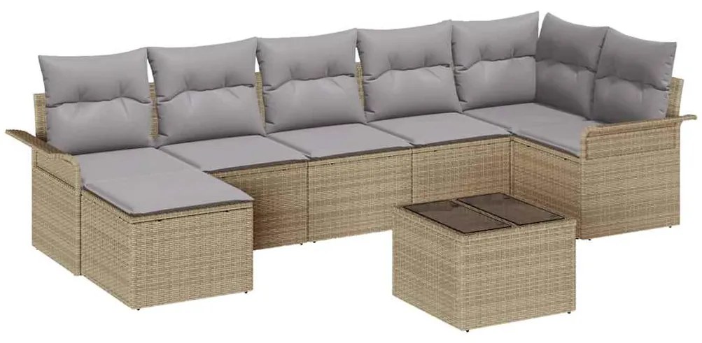 vidaXL Σετ Καναπέ Κήπου με μαξιλάρι 8 pcs Μπεζ Πολυ ράταν