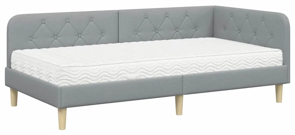 vidaXL Κρεβάτι Γωνίας με στρώμα Ανοιχτό γκρι 90 x 200 cm ύφασμα