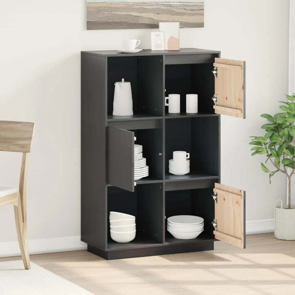 vidaXL Ντουλάπι Ψηλό Γκρι 74 x 35 x 117 εκ. από Μασίφ Ξύλο Πεύκου