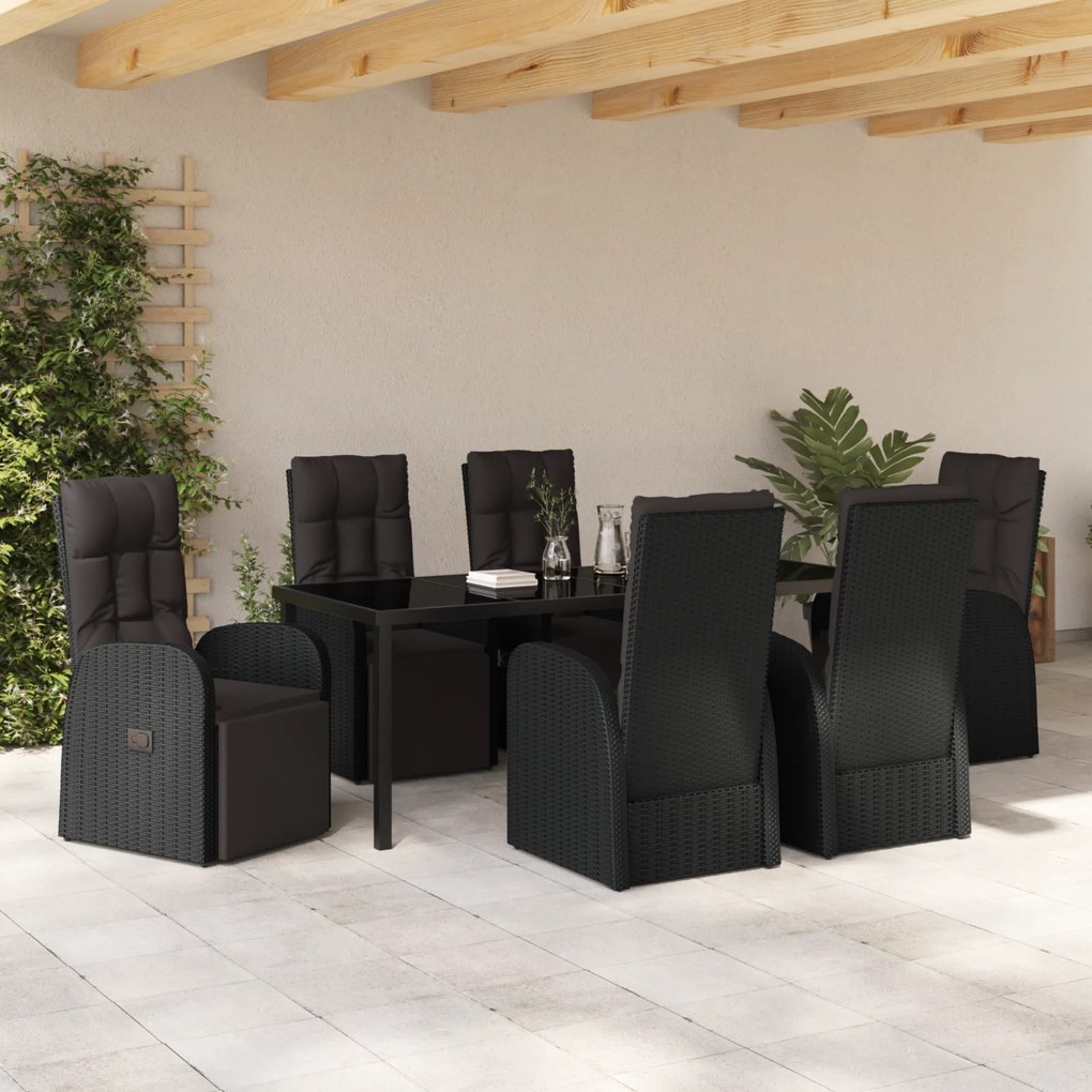 vidaXL Ανακλινόμενες Καρέκλες Κήπου 7 pcs Μαύρο 200 x 80 x 73 εκ