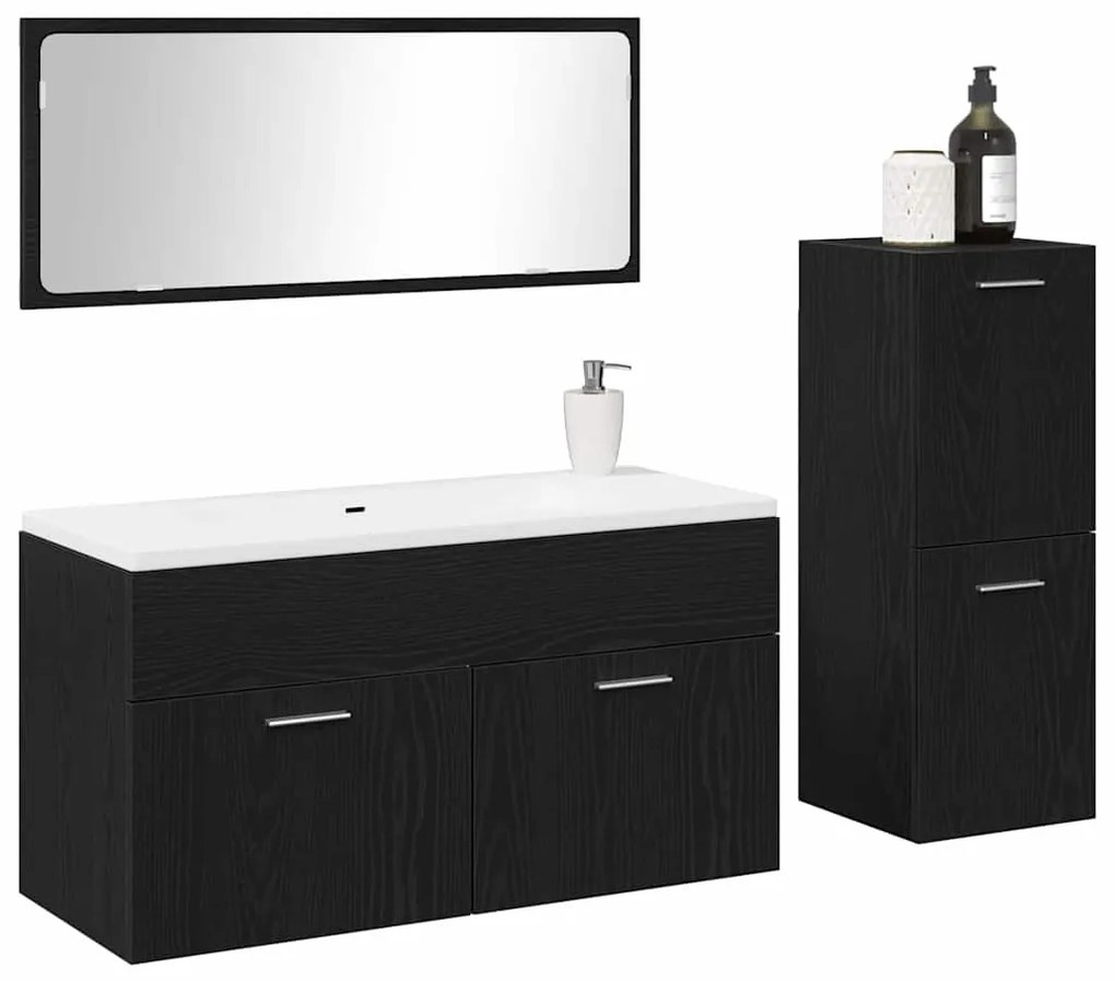 vidaXL Σειρά επίπλων μπάνιου 3 pcs Μαύρη Οξυά 90 x 38.5 x 46 cm