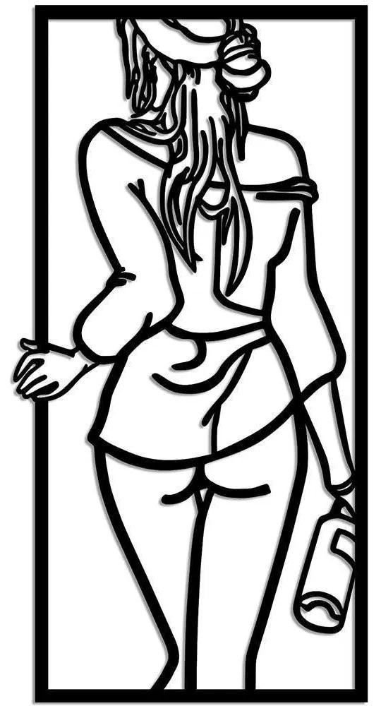 Διακοσμητικό Τοίχου Sexy Back Woman With Wine Glass 899SKL2654 35x70cm Black Wallity Μέταλλο