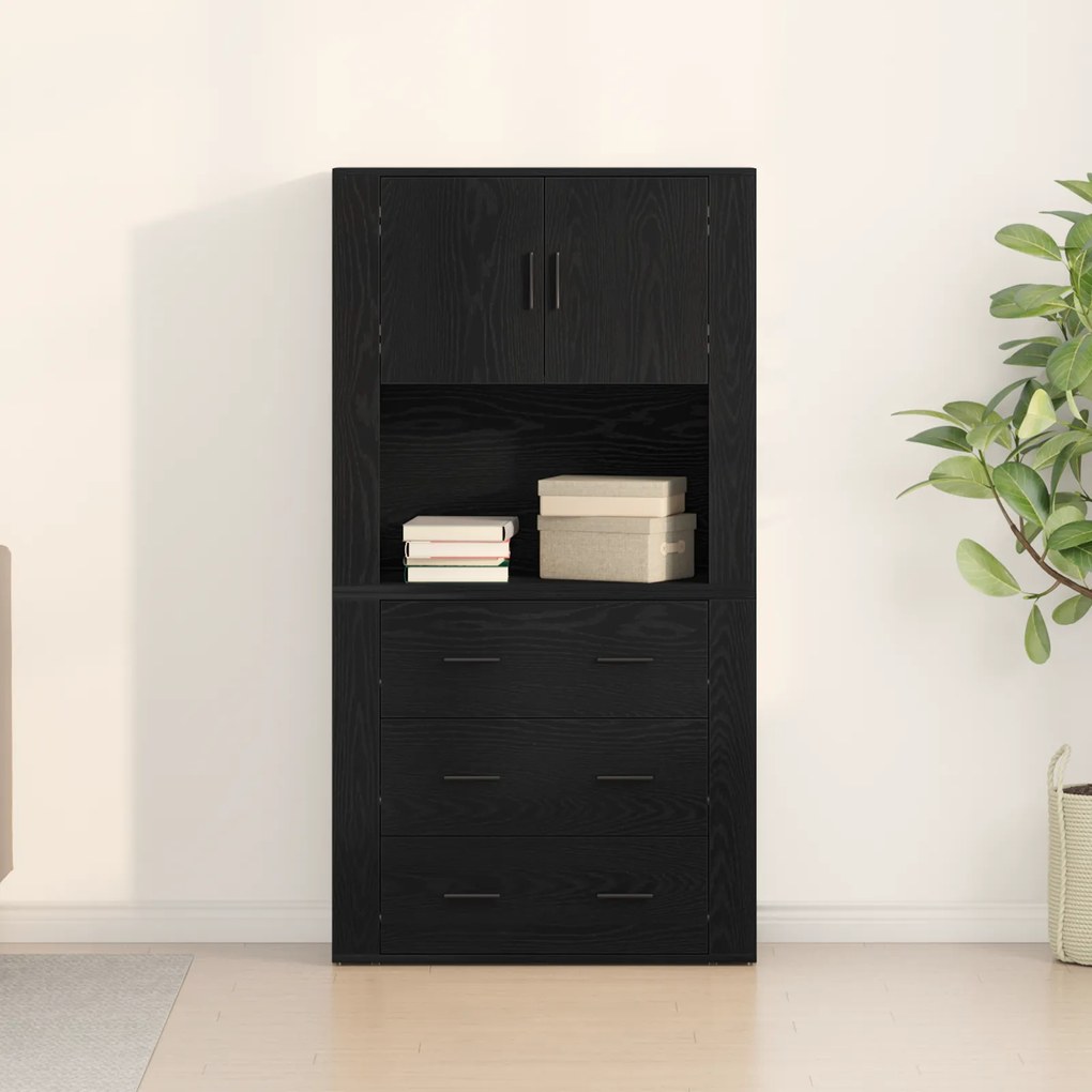 vidaXL Υψηλός Μπουφές Μαύρος Δρυός 80x33x150 εκ. Επεξεργασμένο Ξύλο