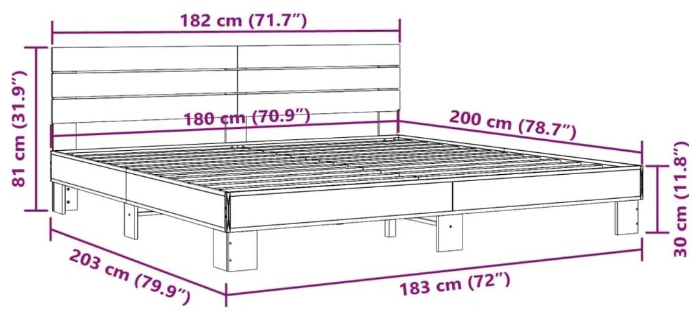 Πλαίσιο Κρεβατιού Sonoma Δρυς 180x200 εκ. Επεξ. Ξύλο &amp; Μέταλλο - Καφέ