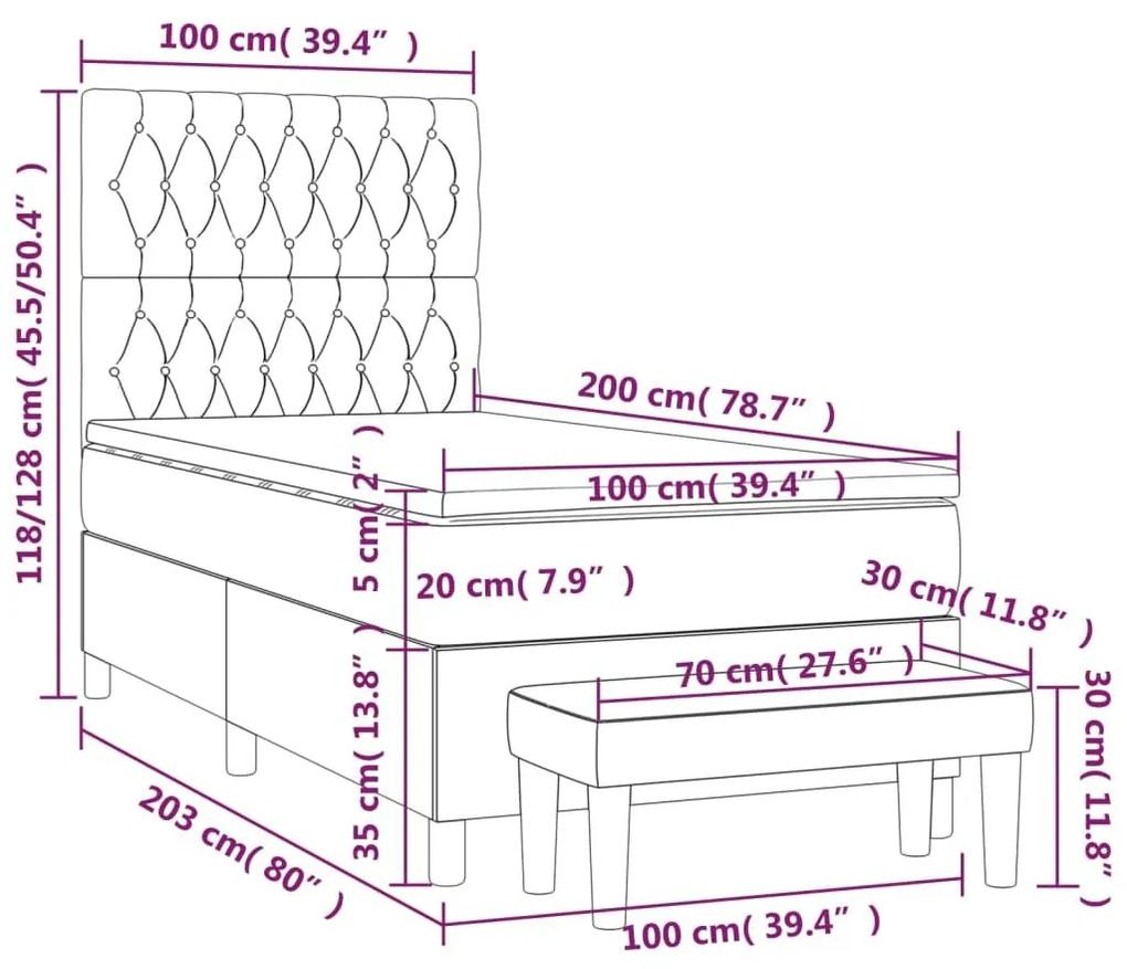 Κρεβάτι Boxspring με Στρώμα Ανοιχτό Γκρι 100x200 εκ. Υφασμάτινο - Γκρι