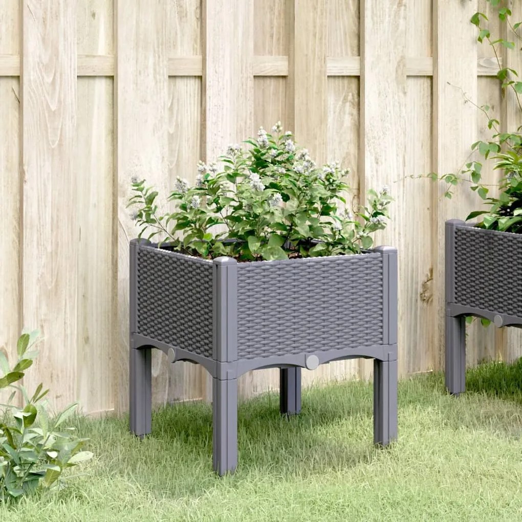 vidaXL Ζαρντινιέρα Κήπου με Πόδια Μπλε Γκρι 40x40x42 εκ. από Πολυπροπυλένιο