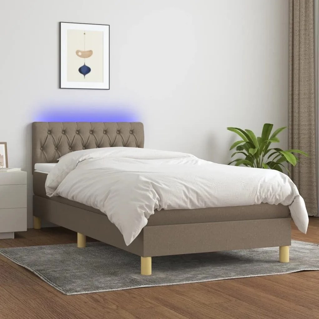 ΚΡΕΒΑΤΙ BOXSPRING ΜΕ ΣΤΡΩΜΑ &amp; LED TAUPE 90X200 ΕΚ. ΥΦΑΣΜΑΤΙΝΟ 3133929