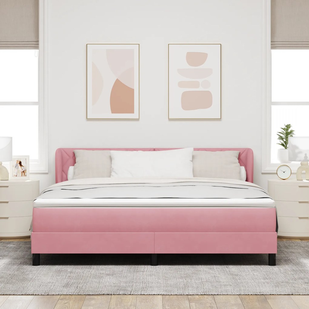 vidaXL Κρεβάτι Box Spring με Στρώμα Ροζ 180x200 cm Βελούδο