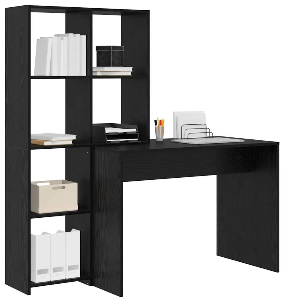vidaXL Γραφείο Μαύρη δρυς 138.5 x 55 x 143 εκ Επεξεργασμένο ξύλο