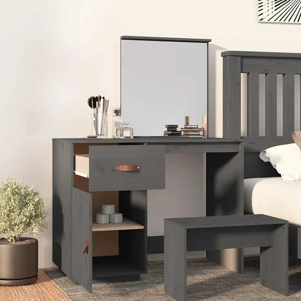 vidaXL Μπουντουάρ Γκρι 95x50x134 εκ. Μασίφ Ξύλο Πεύκου