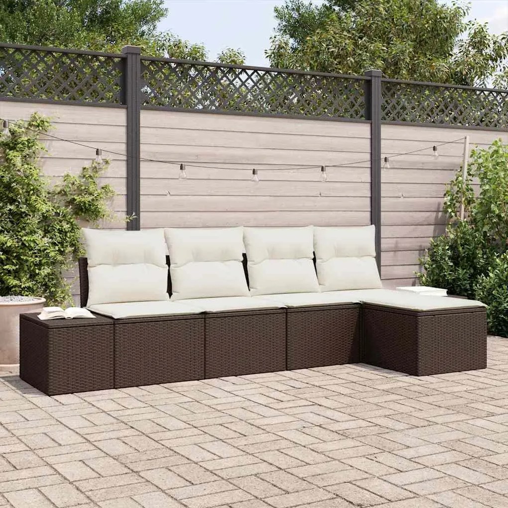 vidaXL Σετ Καναπέ Κήπου 5 pcs Καφέ, Κρέμα Πολυ rattan, βαμμένο ατσάλι