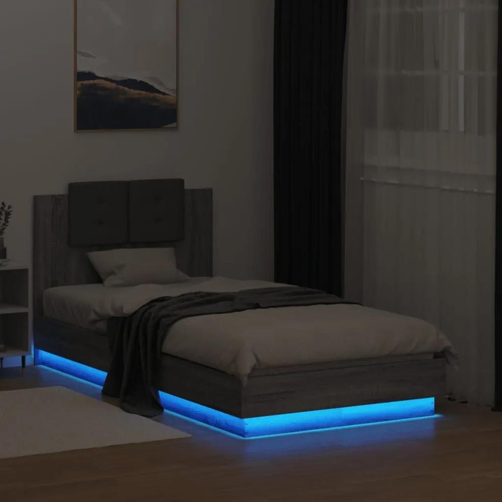 Πλαίσιο Κρεβατιού με Κεφαλάρι και LED Γκρι sonoma 90 x 190 εκ. - Γκρι