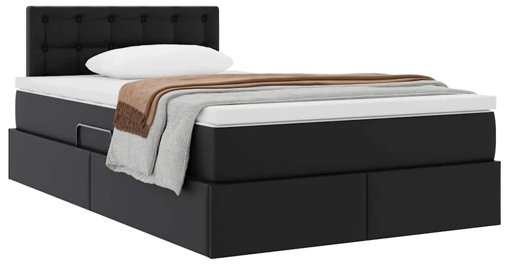 vidaXL Κρεβάτι Αποθήκης με στρώμα Μαύρο 120 x 190 cm Τεχνητό Δέρμα