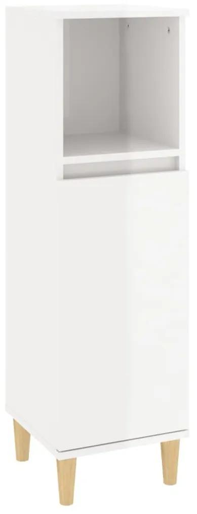 Ντουλάπι Μπάνιου Γυαλιστερό Λευκό 30x30x100 εκ. Επεξεργ. Ξύλο - Λευκό