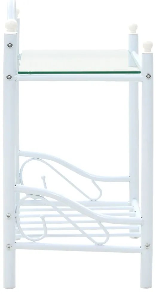 vidaXL Κομοδίνο Λευκό 45 x 30,5 x 60 εκ. Ατσάλι και Ψημένο Γυαλί