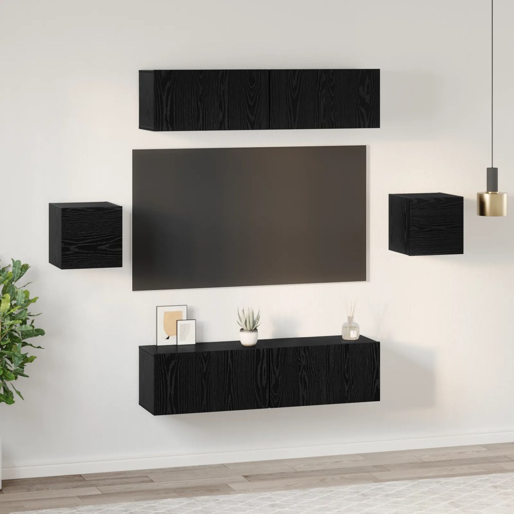 vidaXL Σετ επίπλου τηλεόρασης 6 pcs Μαύρη Δρυς 60 x 30 x 30 cm