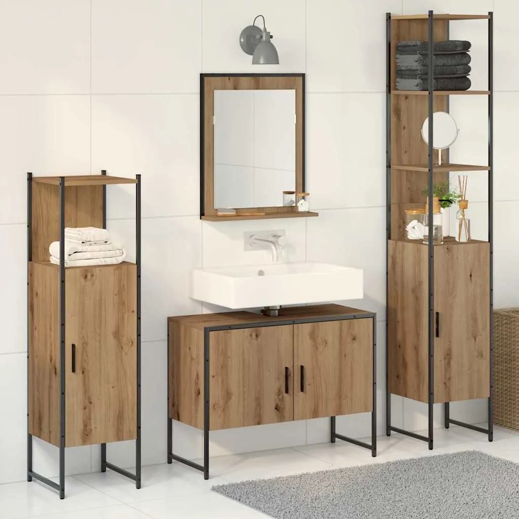 vidaXL Σετ Επίπλων Μπάνιου με αποθήκευση 4 pcs Καφέ 33 x 33 x 185.5 εκ