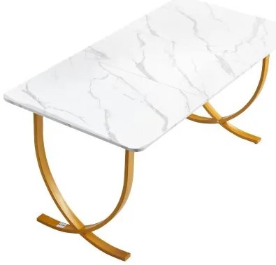 VEVOR Executive Desk, 160 cm W x 80 cm D Large Office Desk, Modern Computer Table Conference Meeting Room Table, Business Furniture Enlarged Desktop for Home Office, White and Gold