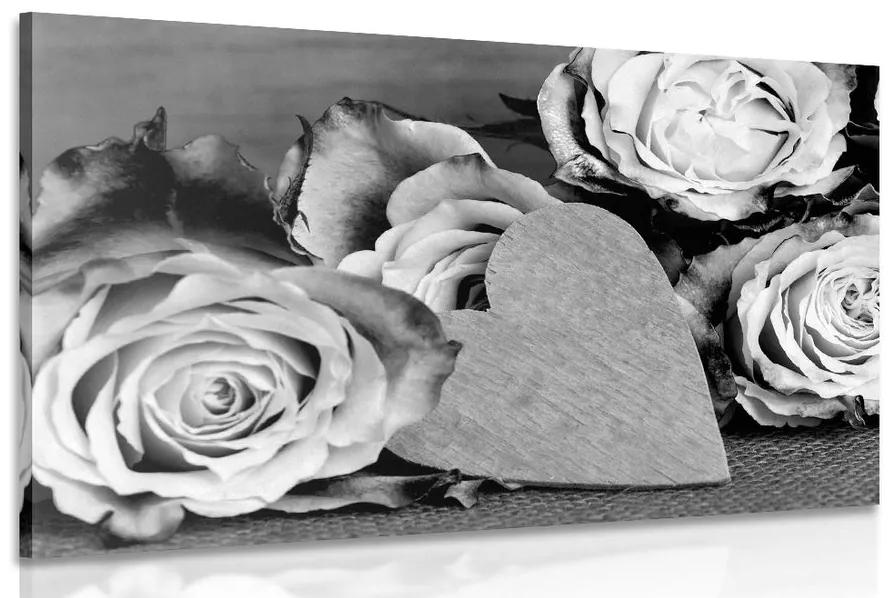 Εικόνα από τριαντάφυλλα Αγίου Βαλεντίνου σε ασπρόμαυρο σχέδιο - 60x40