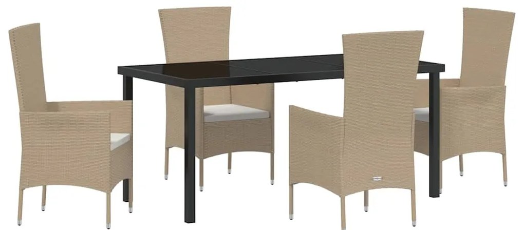 vidaXL Σέτ φαγητού για κήπο με μαξιλάρι 5 pcs Μπεζ συνθετικό ρατάν