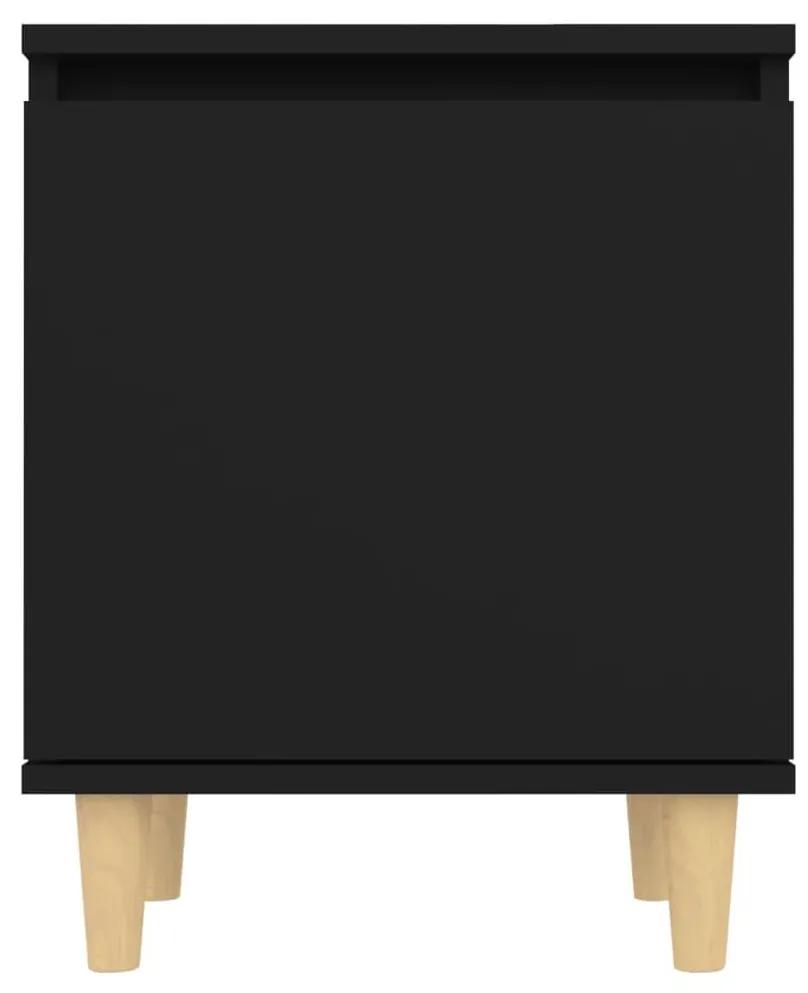 Κομοδίνο Μαύρο 40 x 30 x 50 εκ. με Μασίφ Ξύλινα Πόδια - Μαύρο