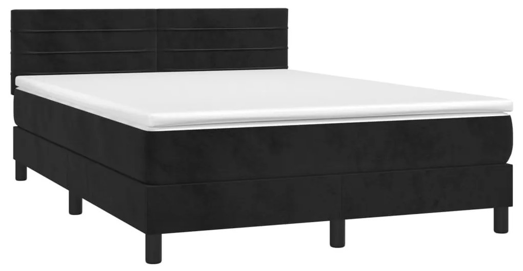 Κρεβάτι Boxspring με Στρώμα Μαύρο 140x200 εκ. Βελούδινο - Μαύρο