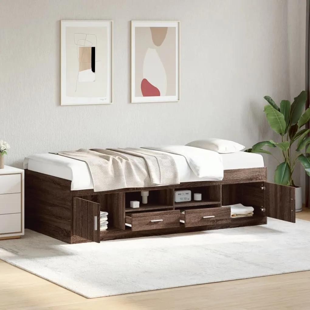 vidaXL Καναπές-Κρεβάτι με Συρτάρια Καφέ Δρυς 90x190 εκ. Επεξ. Ξύλο