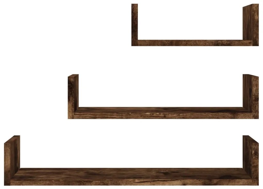 vidaXL Ράφια Τοίχου 3 τεμ. Καπνιστή Δρυς από Επεξεργασμένο Ξύλο